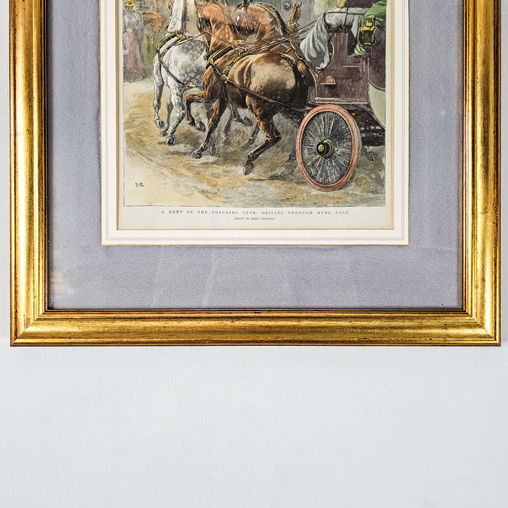 Antique wall decor: Victorian-era scene in gold-framed engraving