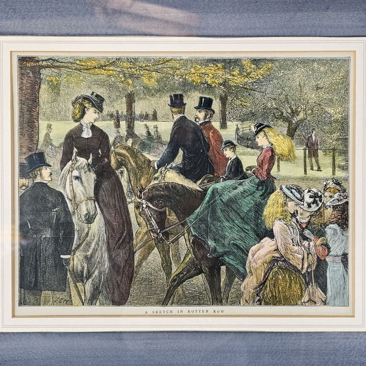 19th Century engraving in blue and off-white mount