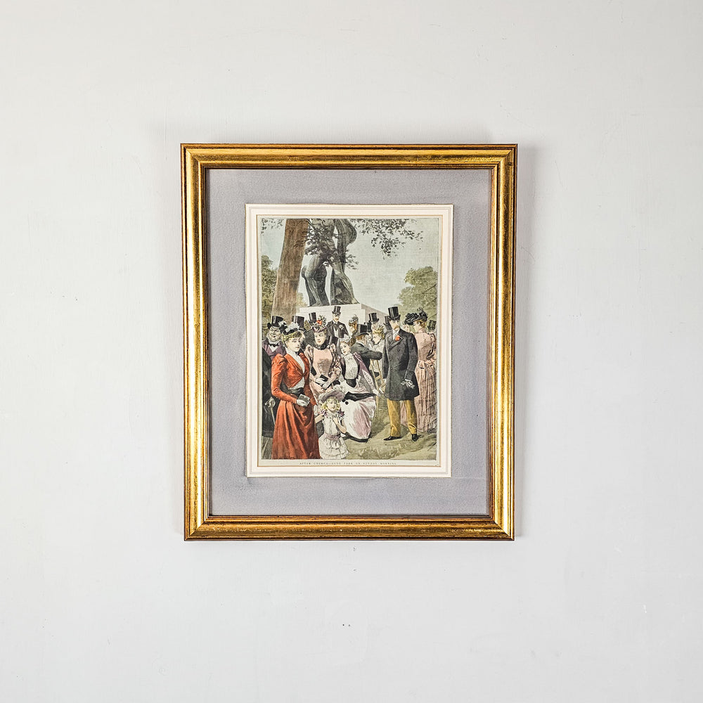 An antique print in gold coloured wooden frame from 19th Century Victorian Britain.