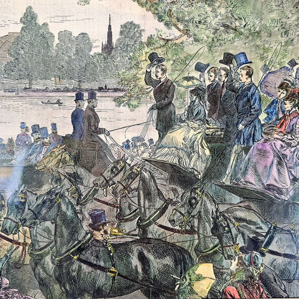 A beautiful Victorian framed picture from 19th century featuring a meeting of the coaching club in Hyde Park
