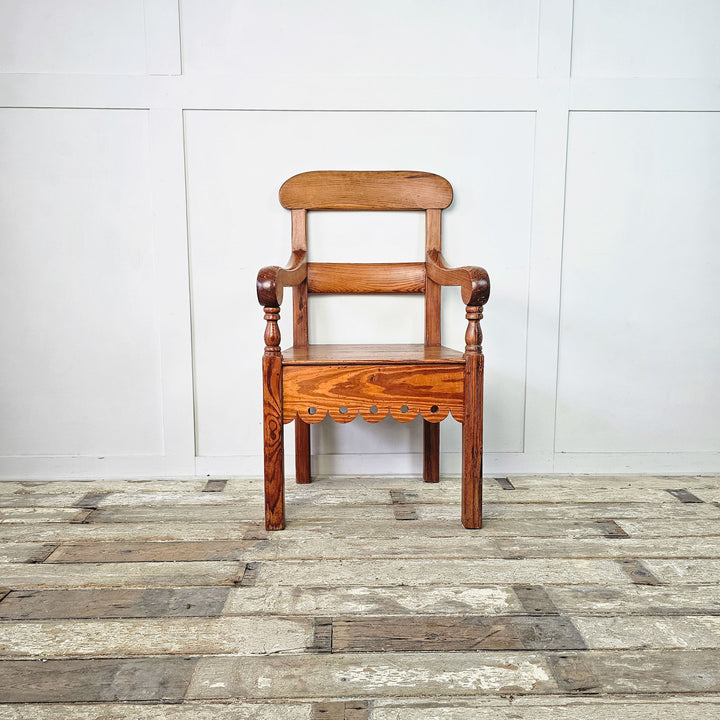 Antique Pitch Pine Armchair, Early 20th Century