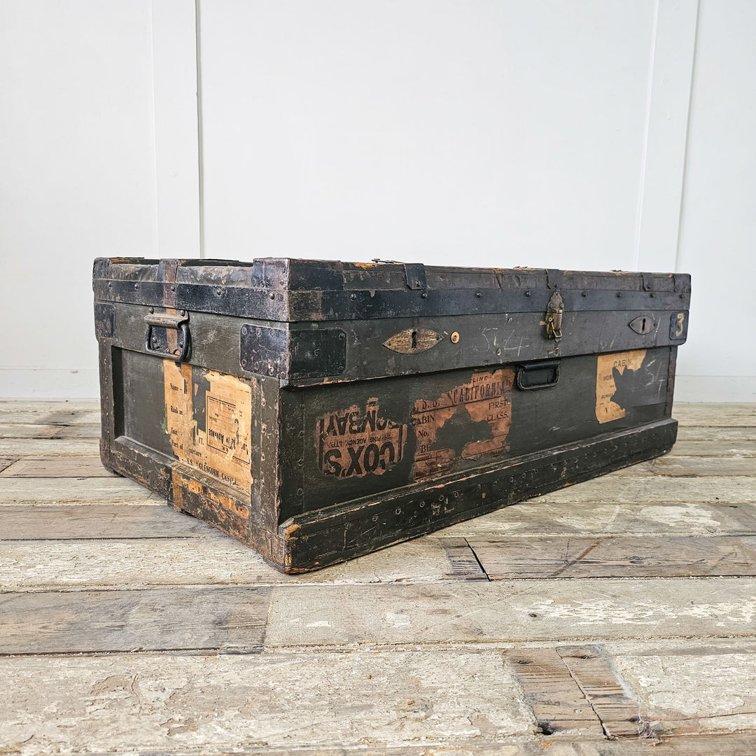 Antique Pine Military Chest with original zinc lining and shipping labels, belonged to Colonel Lieut. Christopher Robert Berkeley.