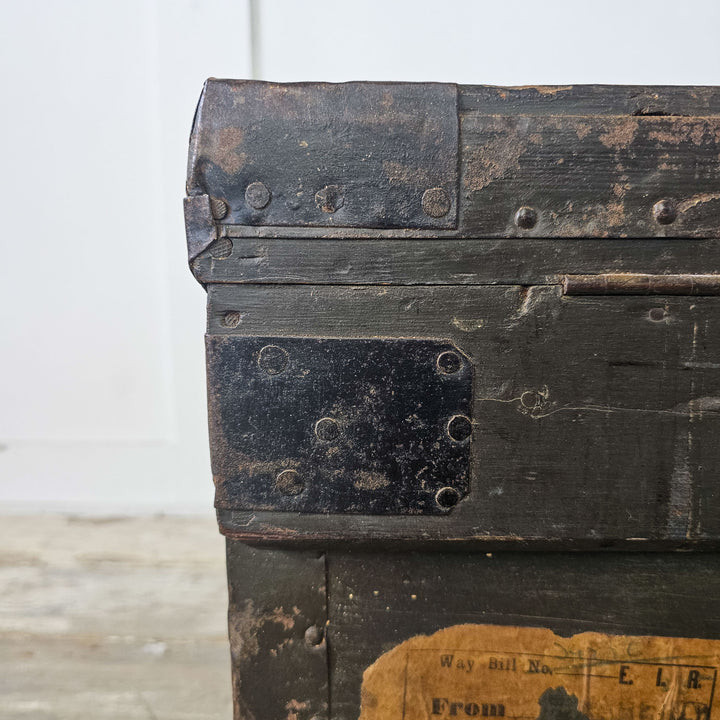 Antique Pine Military Chest with original zinc lining and shipping labels, belonged to Colonel Lieut. Christopher Robert Berkeley of The Welsh Regiment