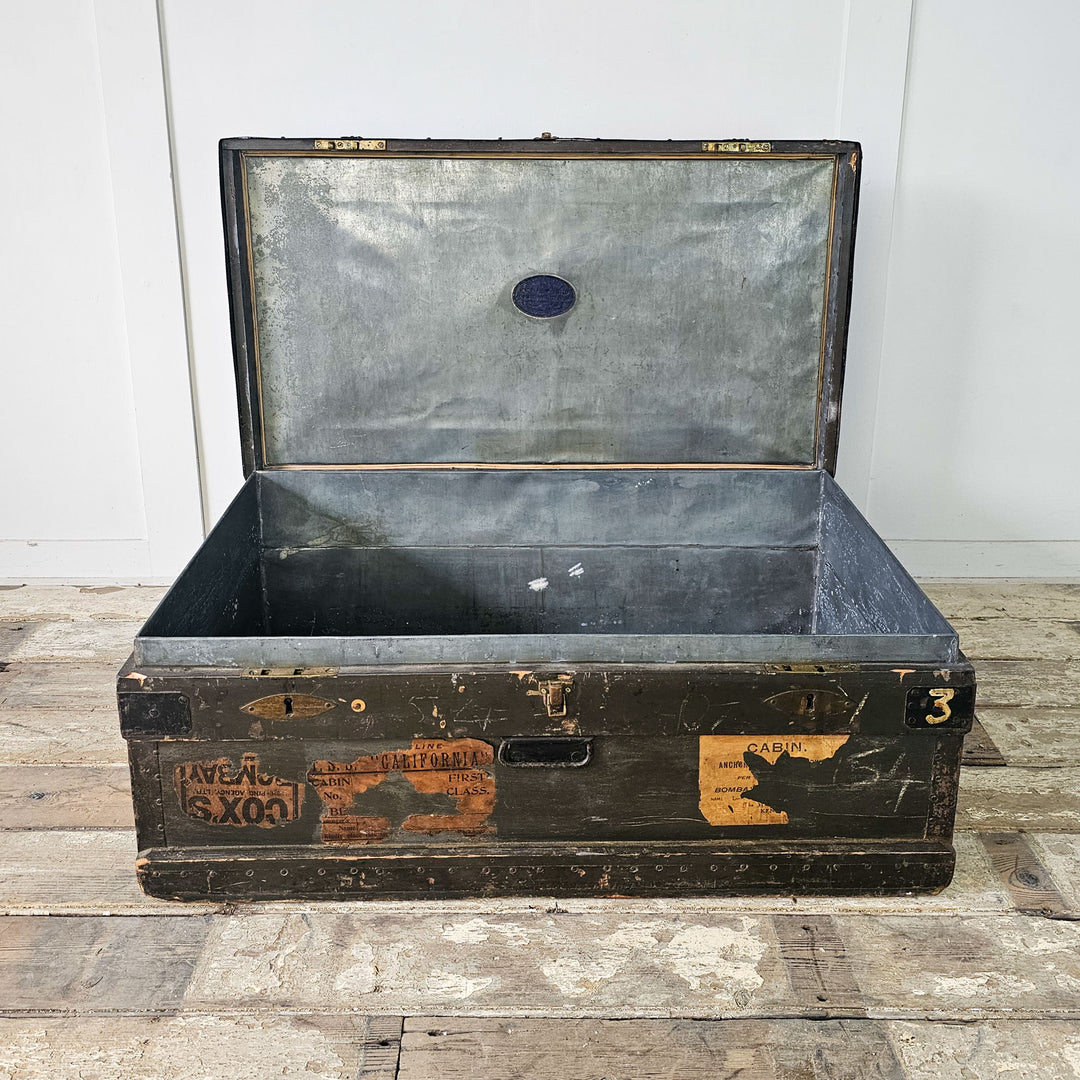 Antique Pine Military Chest with original zinc lining & shipping labels. Versatile, historical storage solution