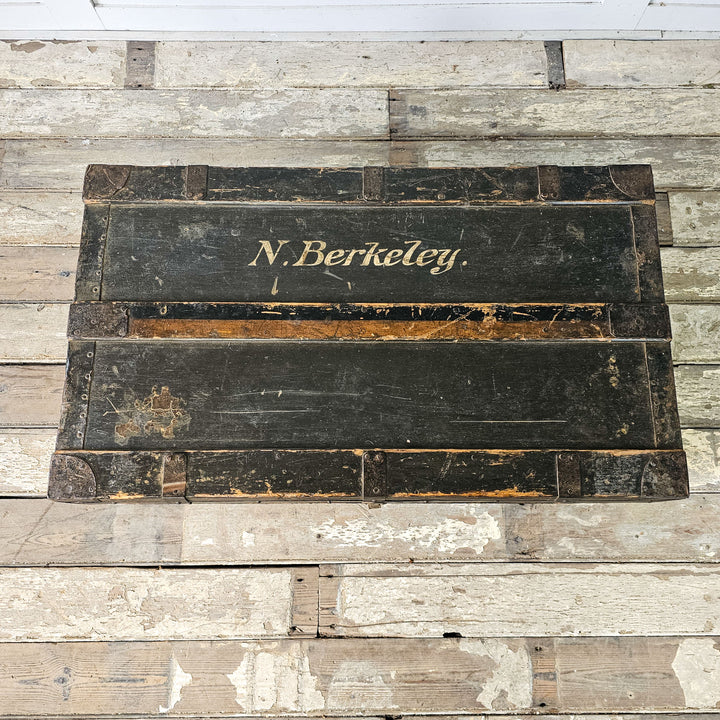 Antique Pine Military Chest with original zinc lining and shipping labels, belonged to Colonel Lieut. Christopher Robert Berkley of The Welsh Regiment (1876-1908).