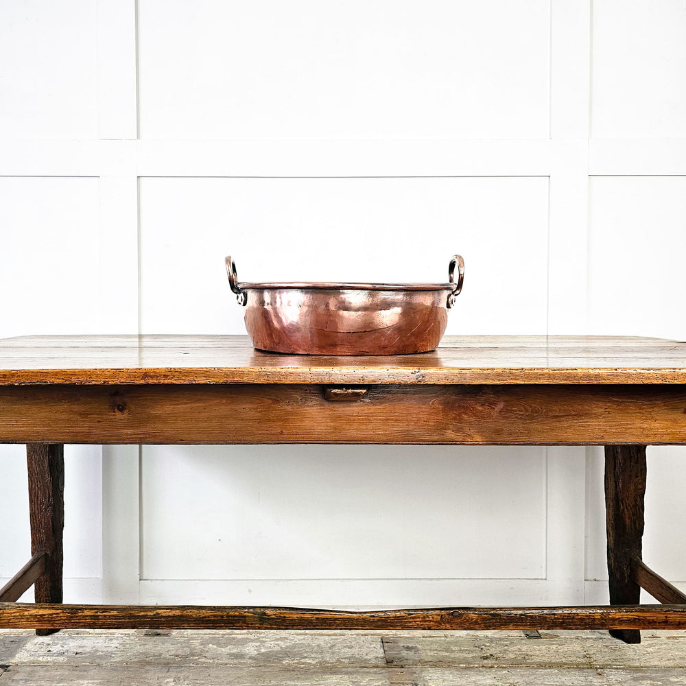 Large vintage copper jam pan, polished exterior, authentic patina