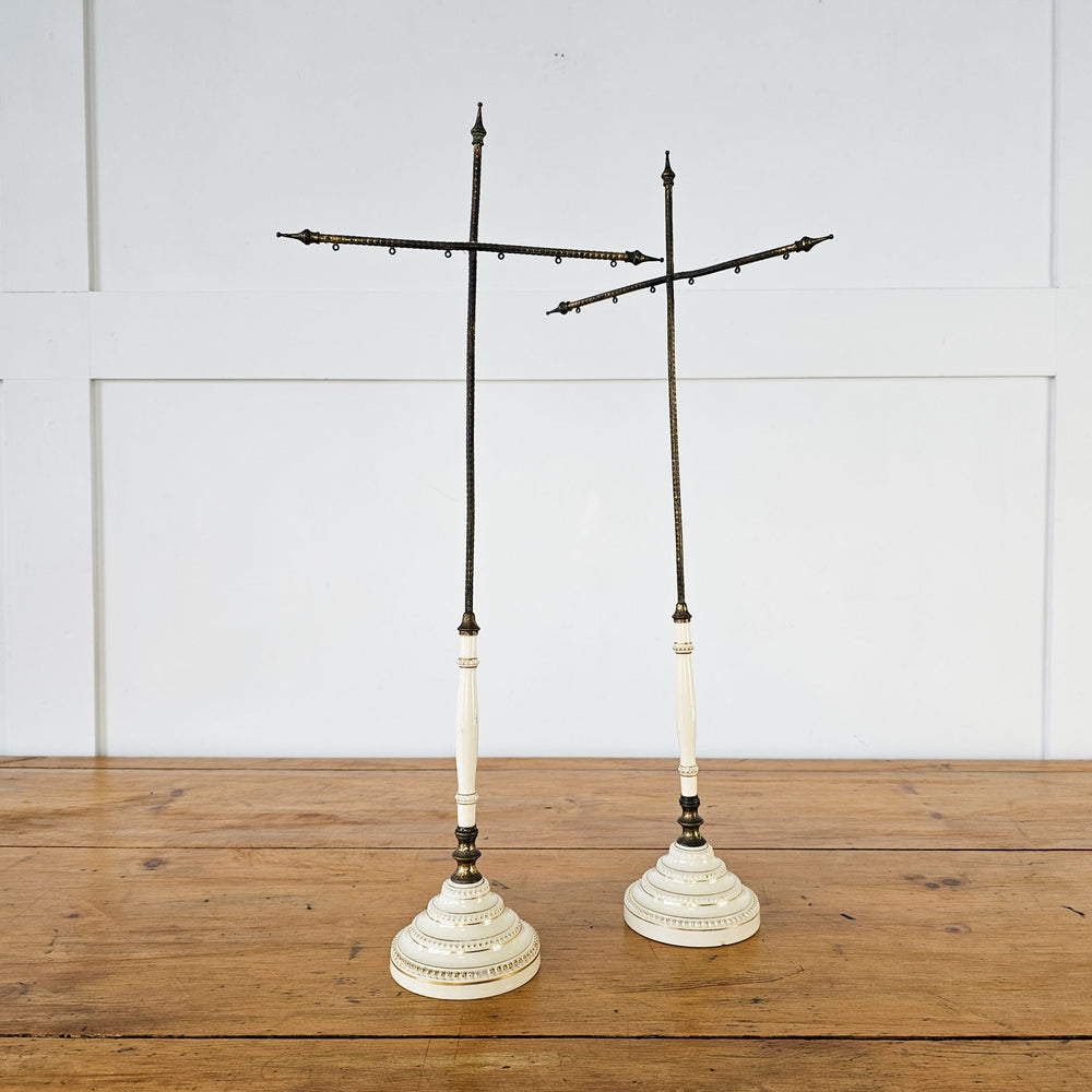 Pair of 19th Century Victorian brass and porcelain stands