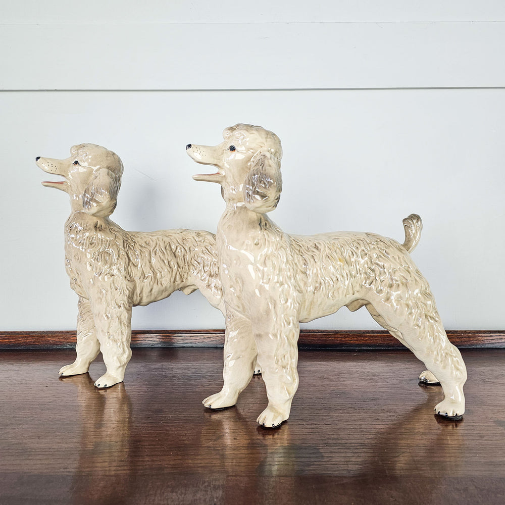 Pair of Grey and White Ceramic Poodles - Side Angle