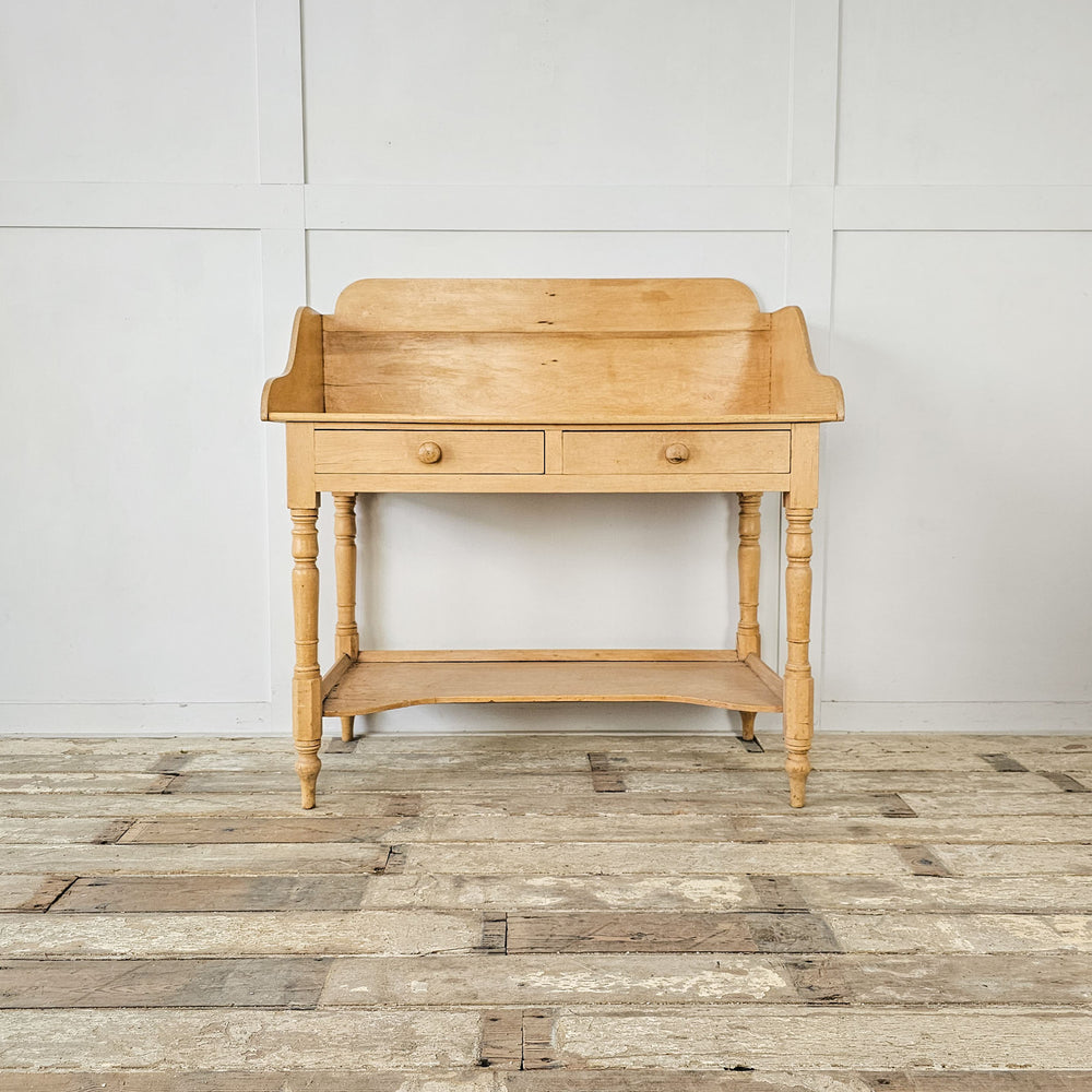 Rustic farmhouse washstand with tall gallery back and turned legs