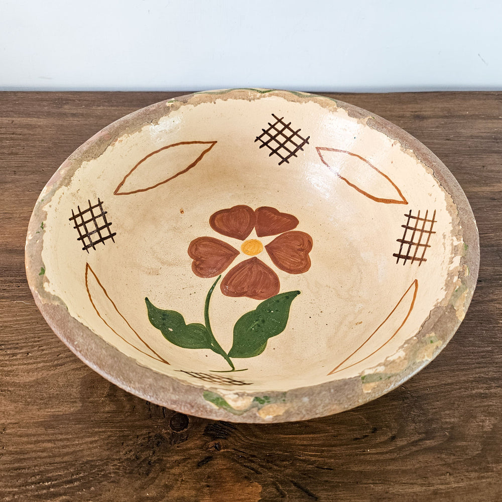 Vintage Portuguese painted bowl, showcasing charming folk art from the late 1800s.