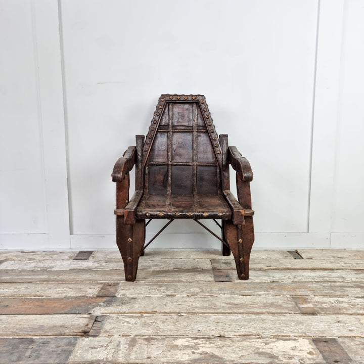 Small Hardwood and Brass chair, Early 20th Century