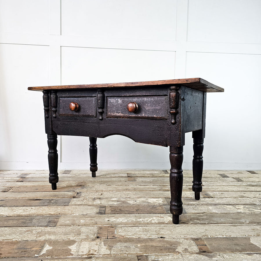 Antique pine table with rustic black paint finish
