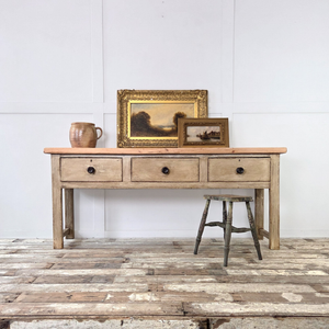 Antique tables collection featuring farmhouse style pieces, from large kitchen dining tables to rustic consoles, desks and smaller side tables for the home.