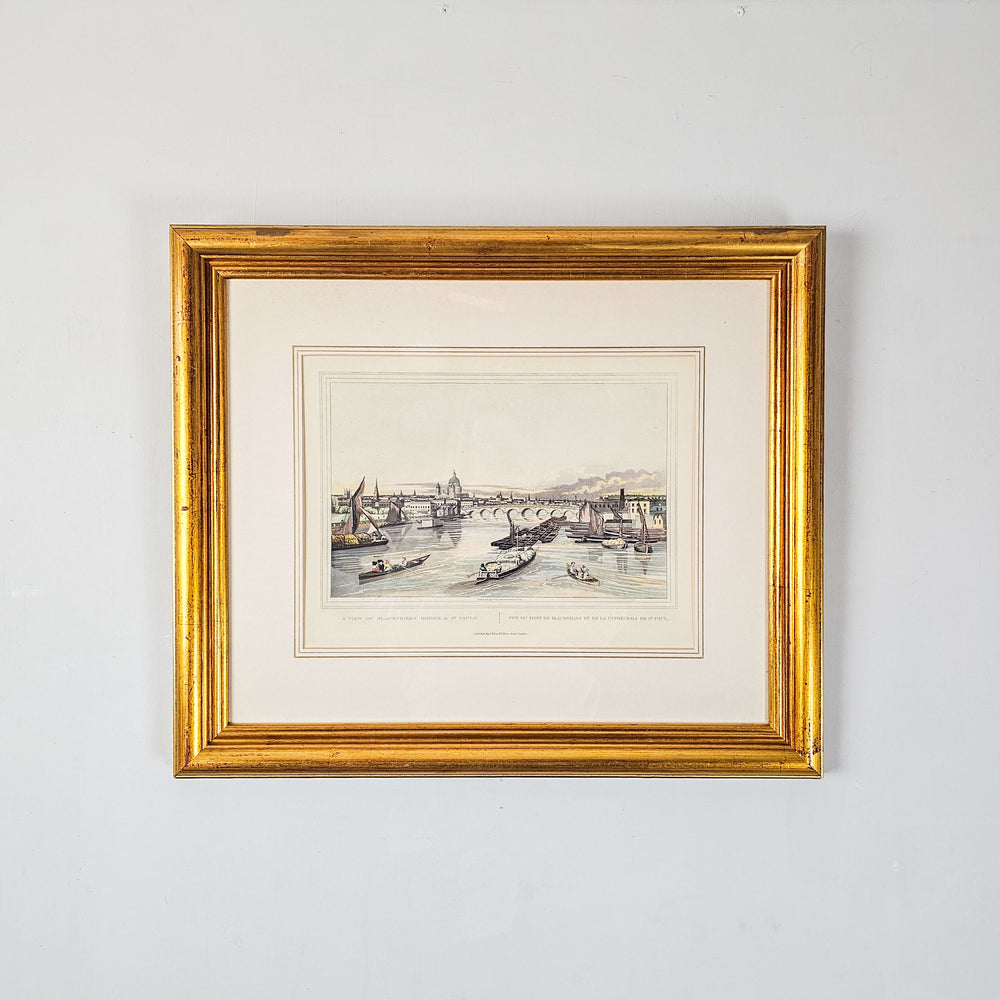 Vintage artwork: Blackfriars Bridge & St. Pauls engraving by Rob.t Havell & Son