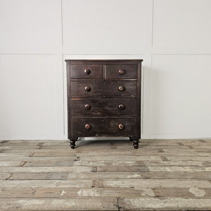 Victorian pine drawers with a two short over three long arrangement