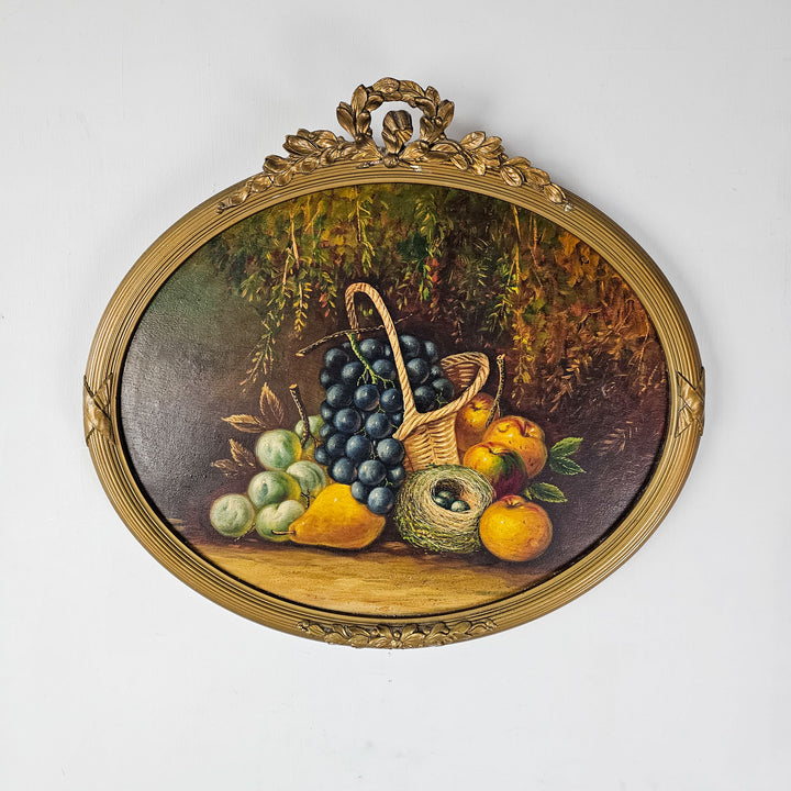 Antique Still Life Oil Painting on Mahogany Board, Early 20th Century