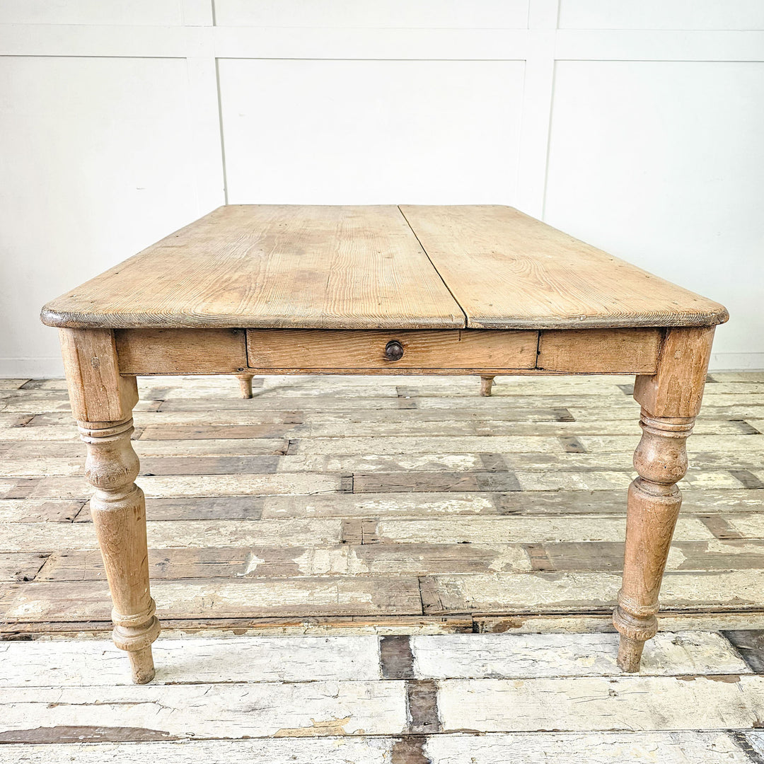 Antique Victorian Pine Farmhouse Table with traditional design, front view
