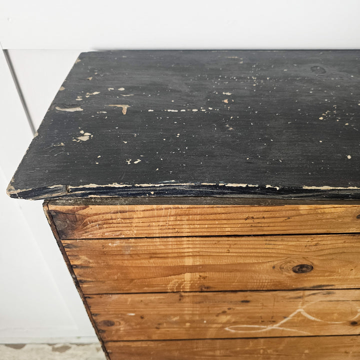 Antique French painted pine furniture with storage and drawer
