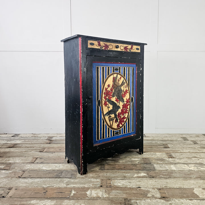 French antique storage cupboard with painted bird design
