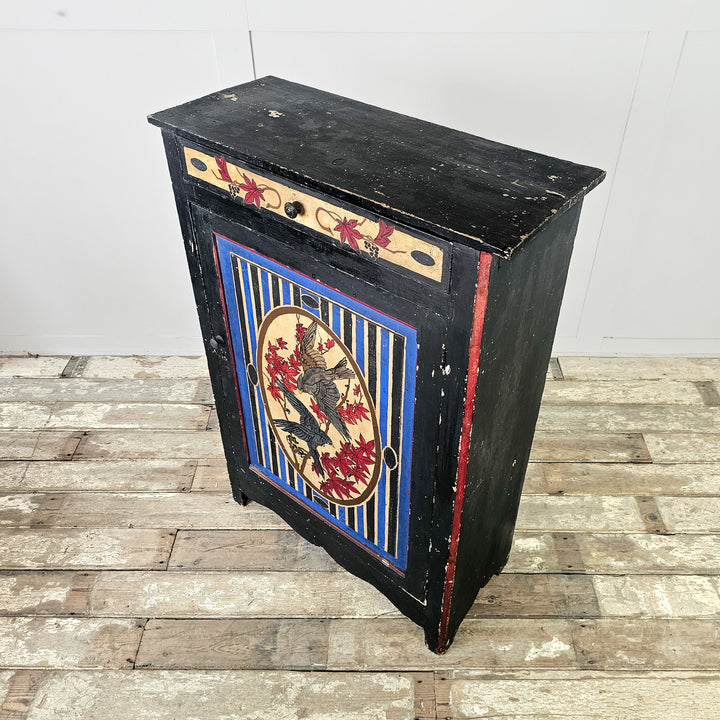 19th century painted pine cupboard with folk art decoration
