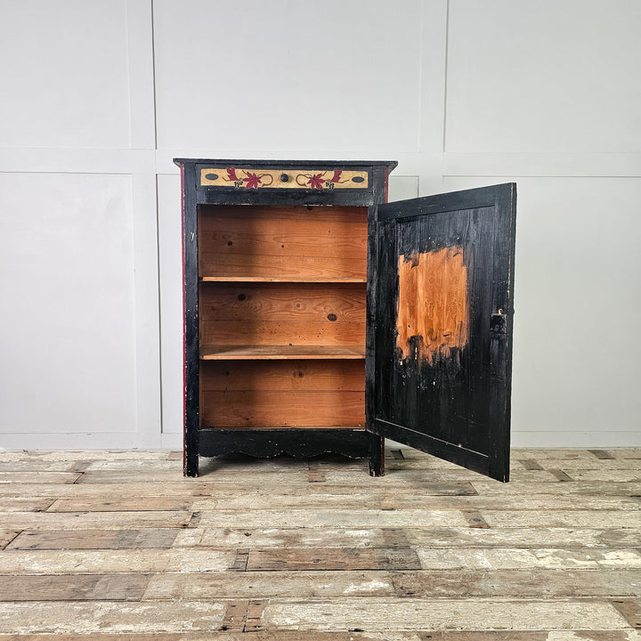 Antique pine cabinet with handpainted finish and internal shelves
