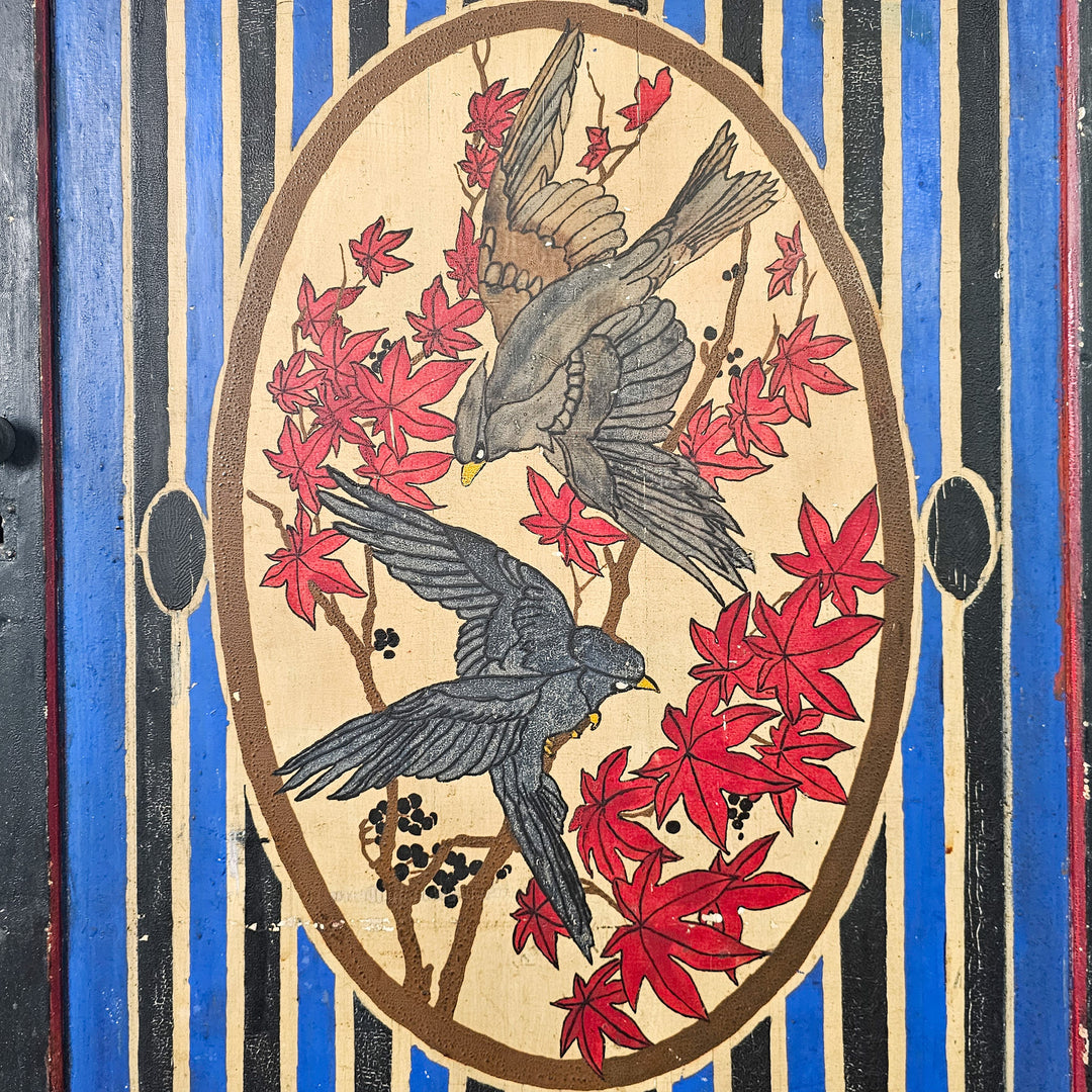 Antique 19th century pine cupboard with decorative painting

