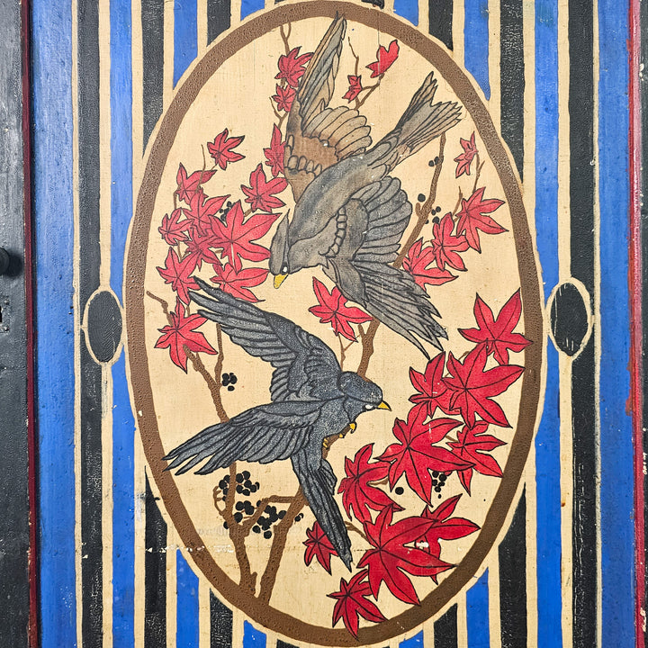 Antique 19th century pine cupboard with decorative painting
