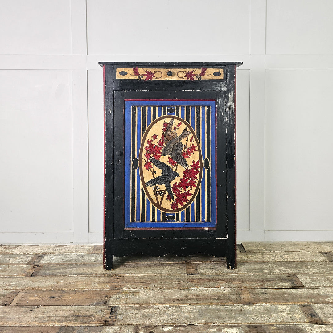  Handpainted antique pine cupboard with single drawer and shelving
