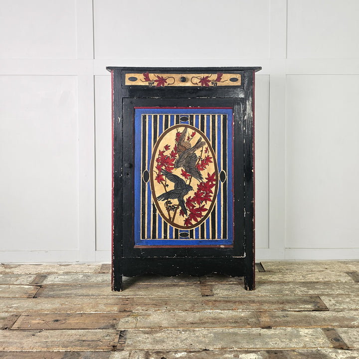 Handpainted antique pine cupboard with single drawer and shelving
