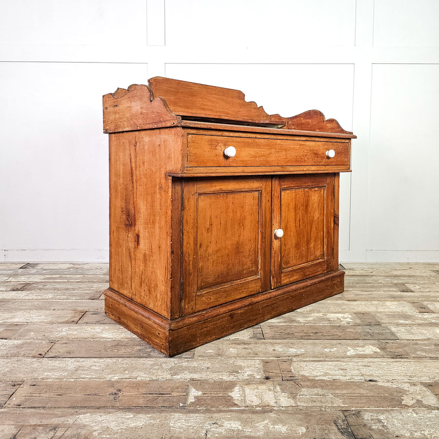 Antique pine washstand cupboard with gallery back
