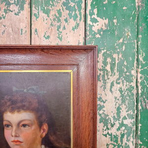 Antique portrait oil painting of a young girl