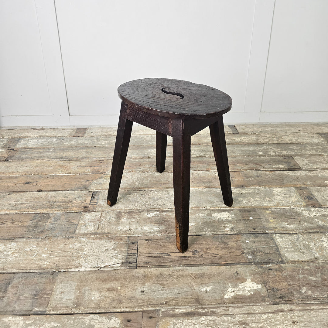 Rustic English tavern stools in oak, suitable for both seating and as occasional tables
