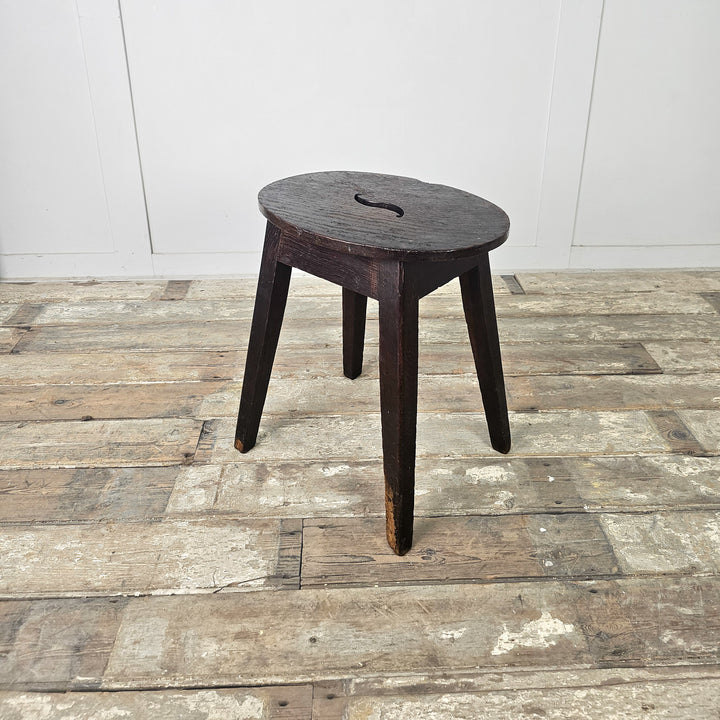 Rustic English tavern stools in oak, suitable for both seating and as occasional tables
