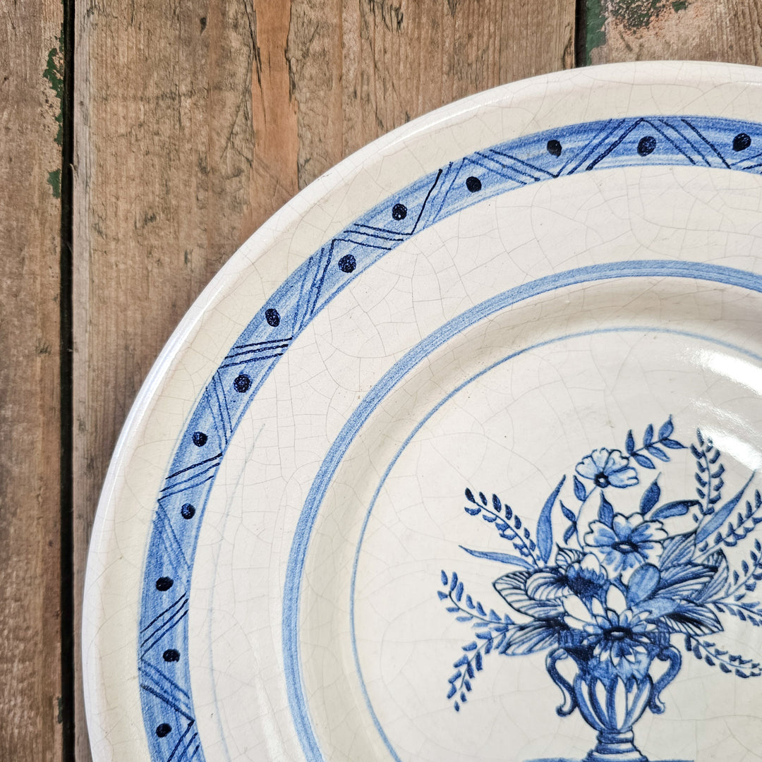 Vintage floral plate in blue and white

