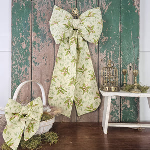 Floral cotton fabric bow with classic long tails