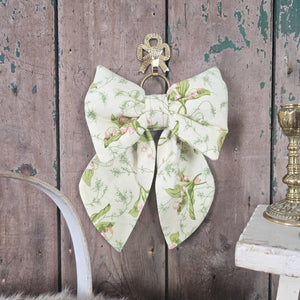 Vintage lemon cotton bow with pink floral print