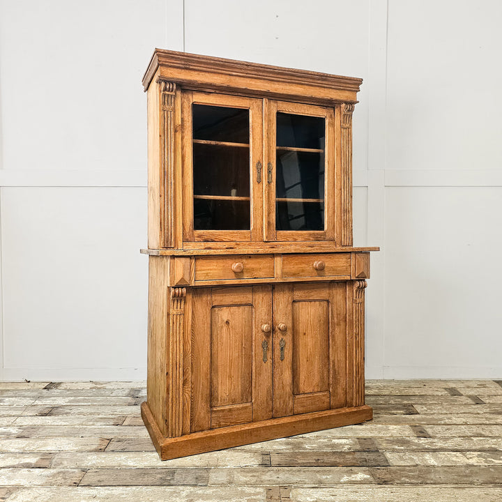 Antique pine dresser with glazed top and lower cupboard