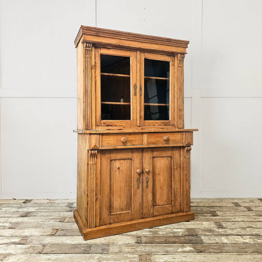 Antique pine dresser with glazed top and lower cupboard