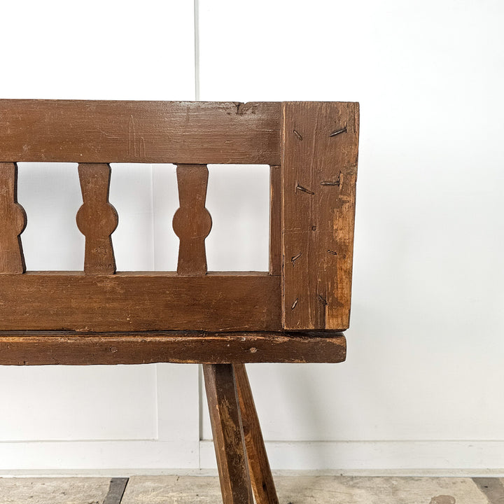 Antique continental pine bench with flip-backrest