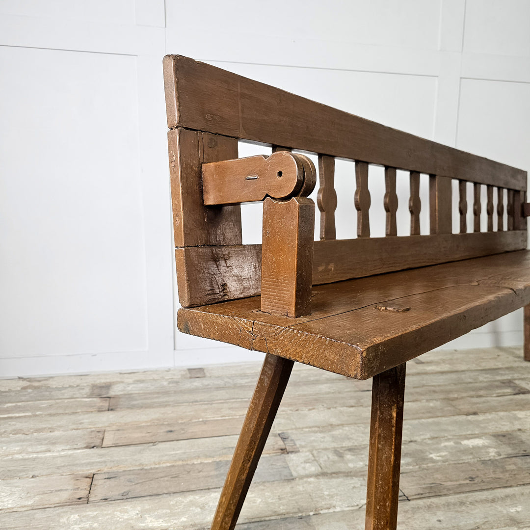 Romanian pine bench with pivoting backrest