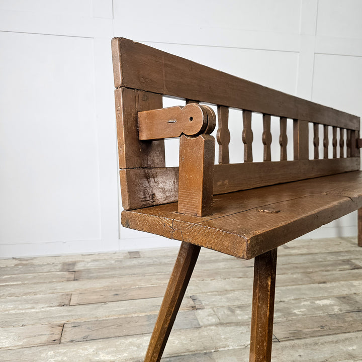 Romanian pine bench with pivoting backrest
