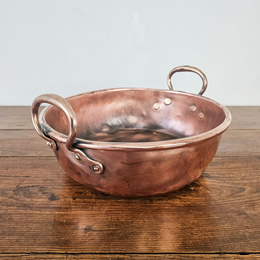 Victorian copper pan with brass handles.