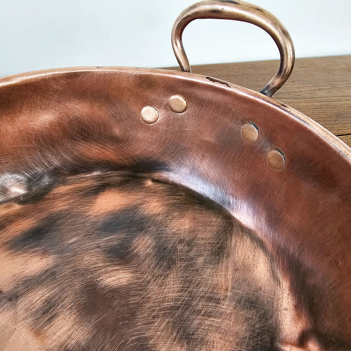 Rustic Victorian copper pan for décor.