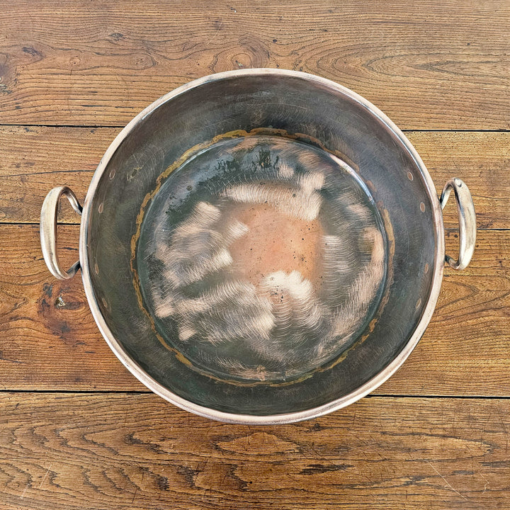 Antique jam pan, 19th Century craftsmanship, twin brass handles.