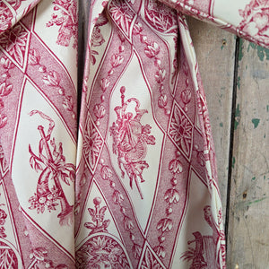 Handmade Country House Bow with padded, structured shape and long tapering tails. Created from original vintage fabric and finished with brass hoop. Each one is unique, designed to bring a charming farmhouse detail to any room.