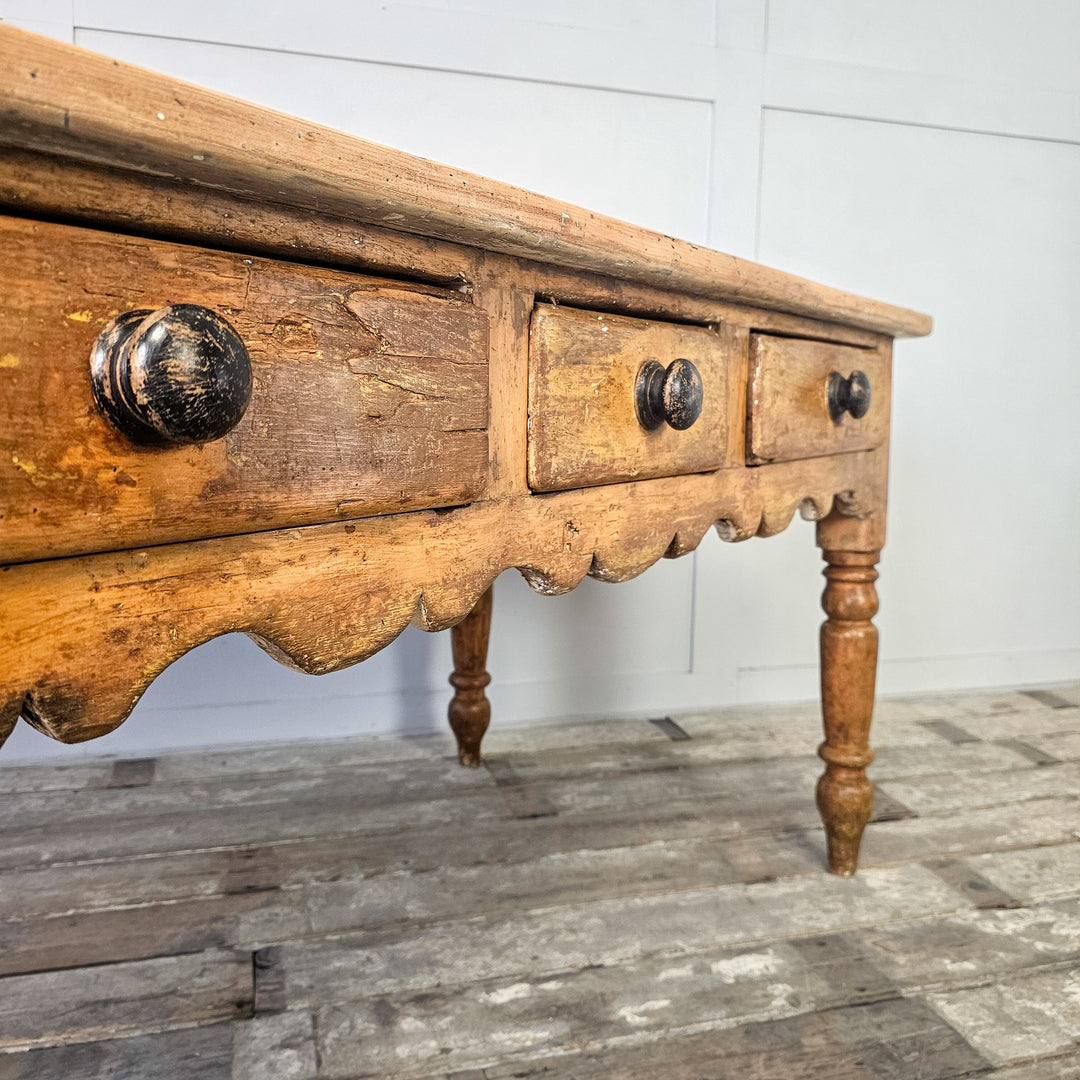 Pine farmhouse table with decorative apron
