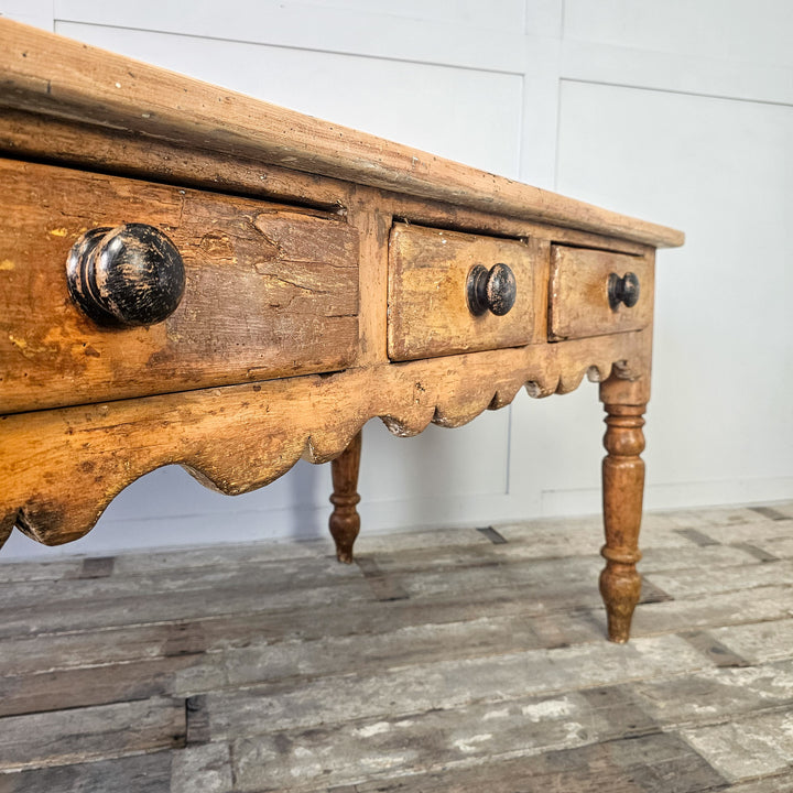 Pine farmhouse table with decorative apron
