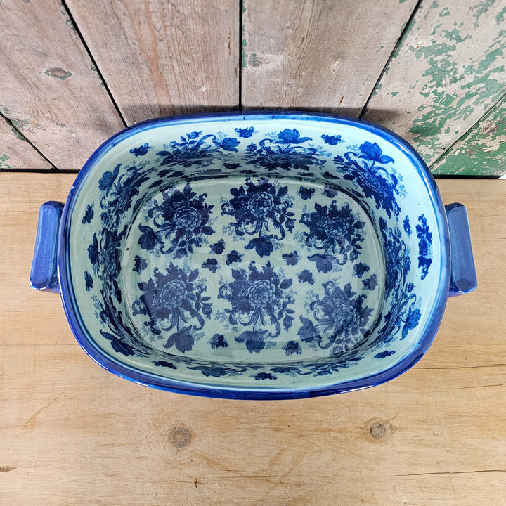 Vintage-style ceramic jardinière with intricate design
