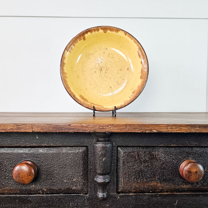 Antique dairy bowl with rustic charm, suitable for styling with fruit, dried flowers, or display on a stand.