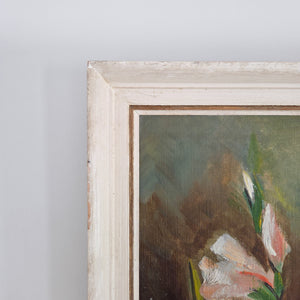 Vintage Impressionist floral oil painting with Ryman and Co Oxford gallery label verso
